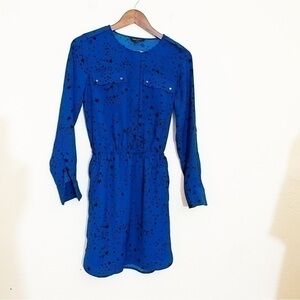 Banana Republic Star Print Long Sleeve Shirt Dress Size 0 Blue/Black Pockets